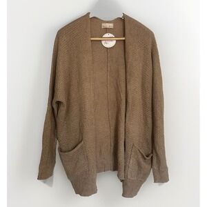 Becool Kingston Cardigan Oatmeal Open Knit Sweater Pockets S/M 62559